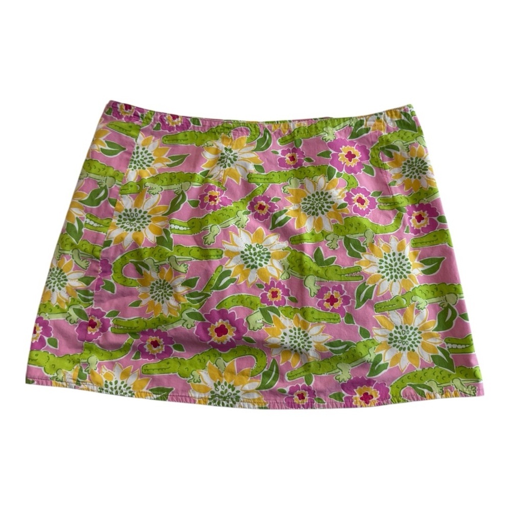 Lilly Pulitzer Croc Mousier White Tag Vintage Reversible Wrap Mini Skirt Y2K